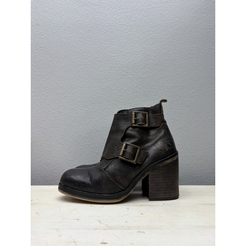 Jeffrey Campbell Black Leather Double Strap Chunky Boots Size 36